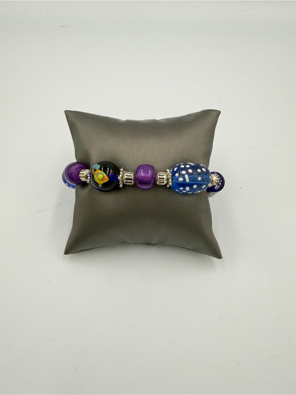 Handcrafted Purple and Blue Glass Bead Stretch Bracelet